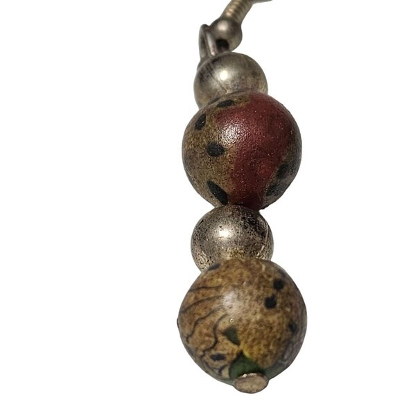 Handcrafted Boho Brown Red Gold Beaded Dangle Earrings Fashion Jewelry Women - Picture 3 of 4